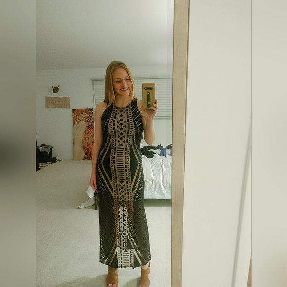 Layered black on tan Maxi Dress Size XS brand Mossimo - Picture 1 of 6